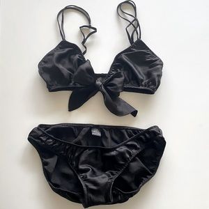 ONLY HEARTS Black Silk Bralette and Panty small
